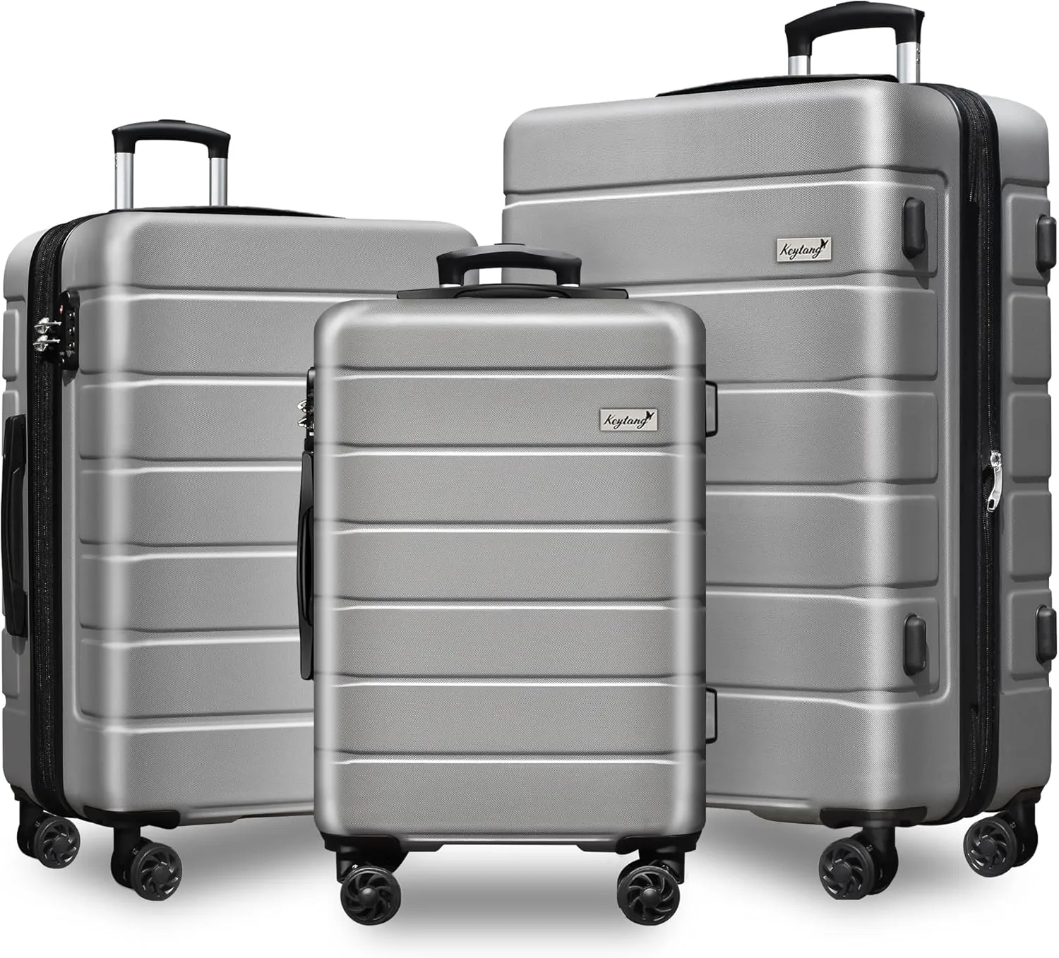 Expandable Lightweight Hardshell Luggage Set with TSA LockDurable Spinner Suitcase Set for Travel, 3-PieceSilver