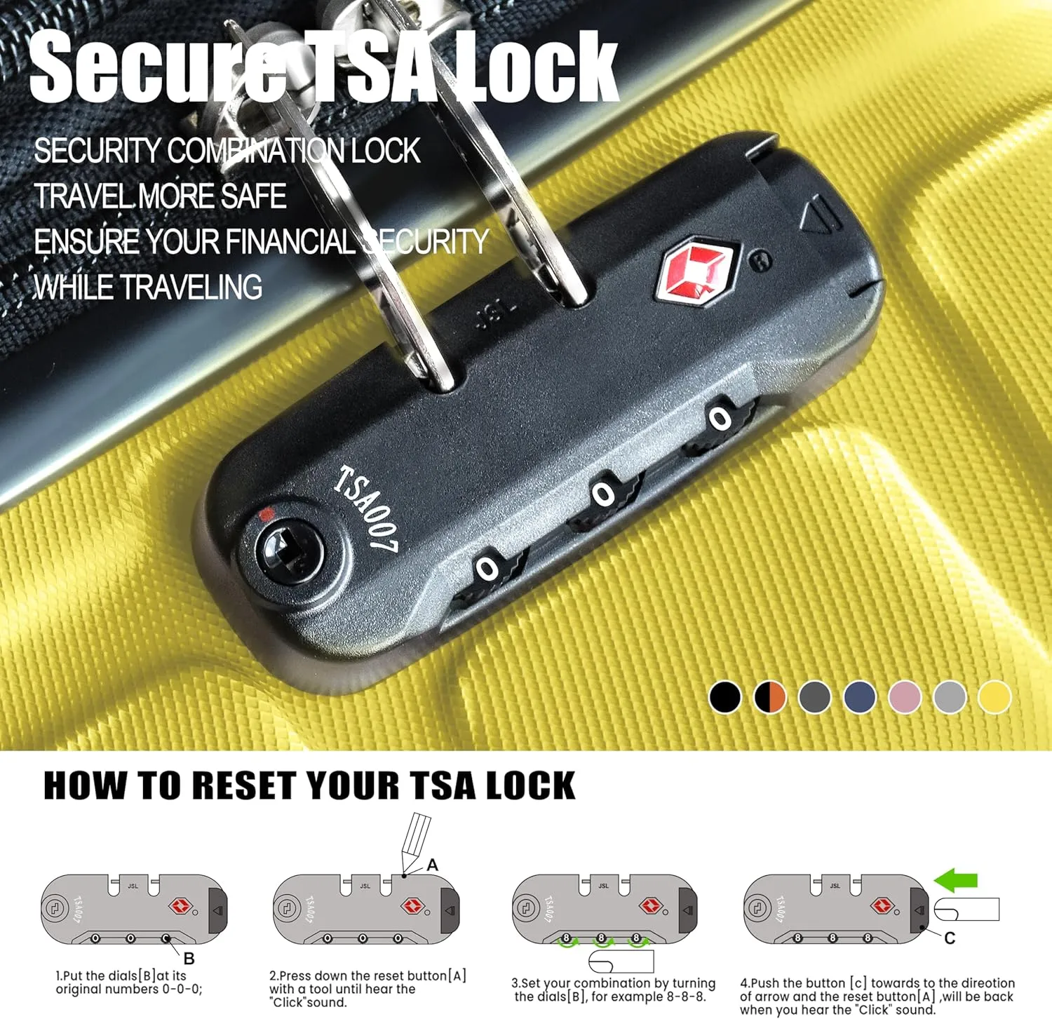 Expandable Lightweight Hardshell Luggage Set with TSA LockDurable Spinner Suitcase Set for Travel, 3-PieceYellow