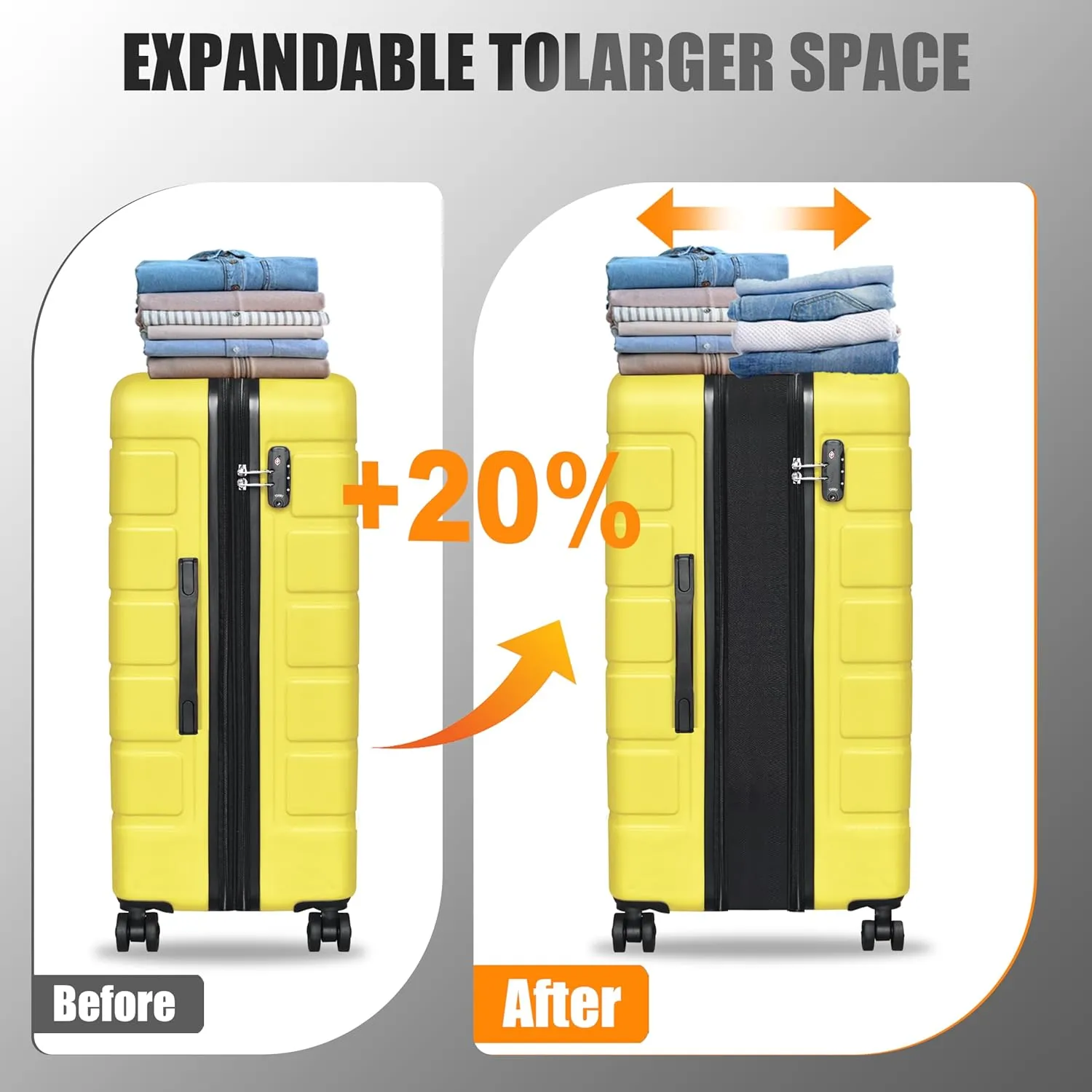 Expandable Lightweight Hardshell Luggage Set with TSA LockDurable Spinner Suitcase Set for Travel, 3-PieceYellow