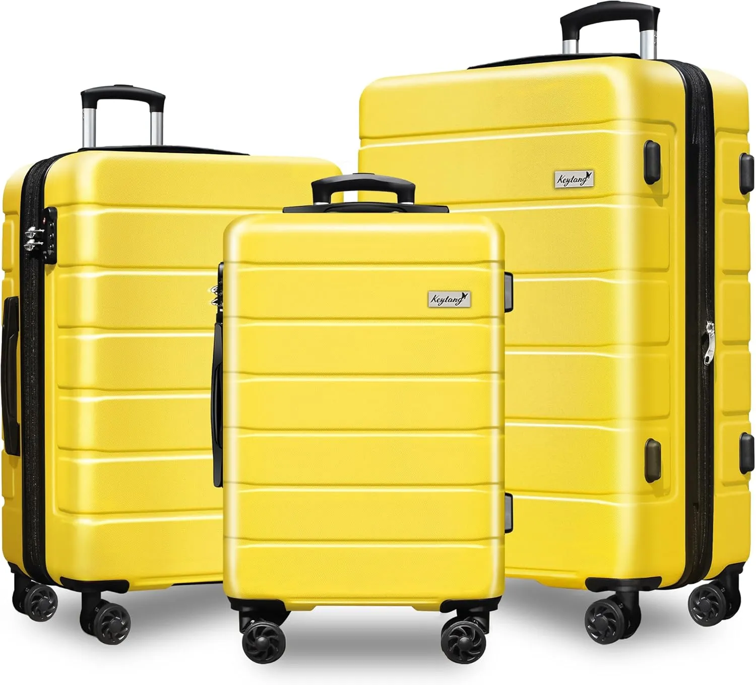 Expandable Lightweight Hardshell Luggage Set with TSA LockDurable Spinner Suitcase Set for Travel, 3-PieceYellow