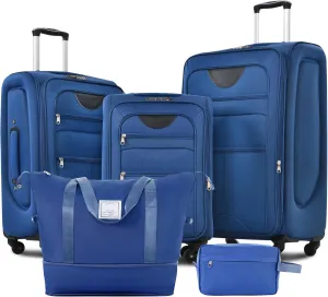 Expandable Spinner Wheel Luggage Set with Duffel Bag, Lightweight 3-Piece Suitcase Set, Navy Blue