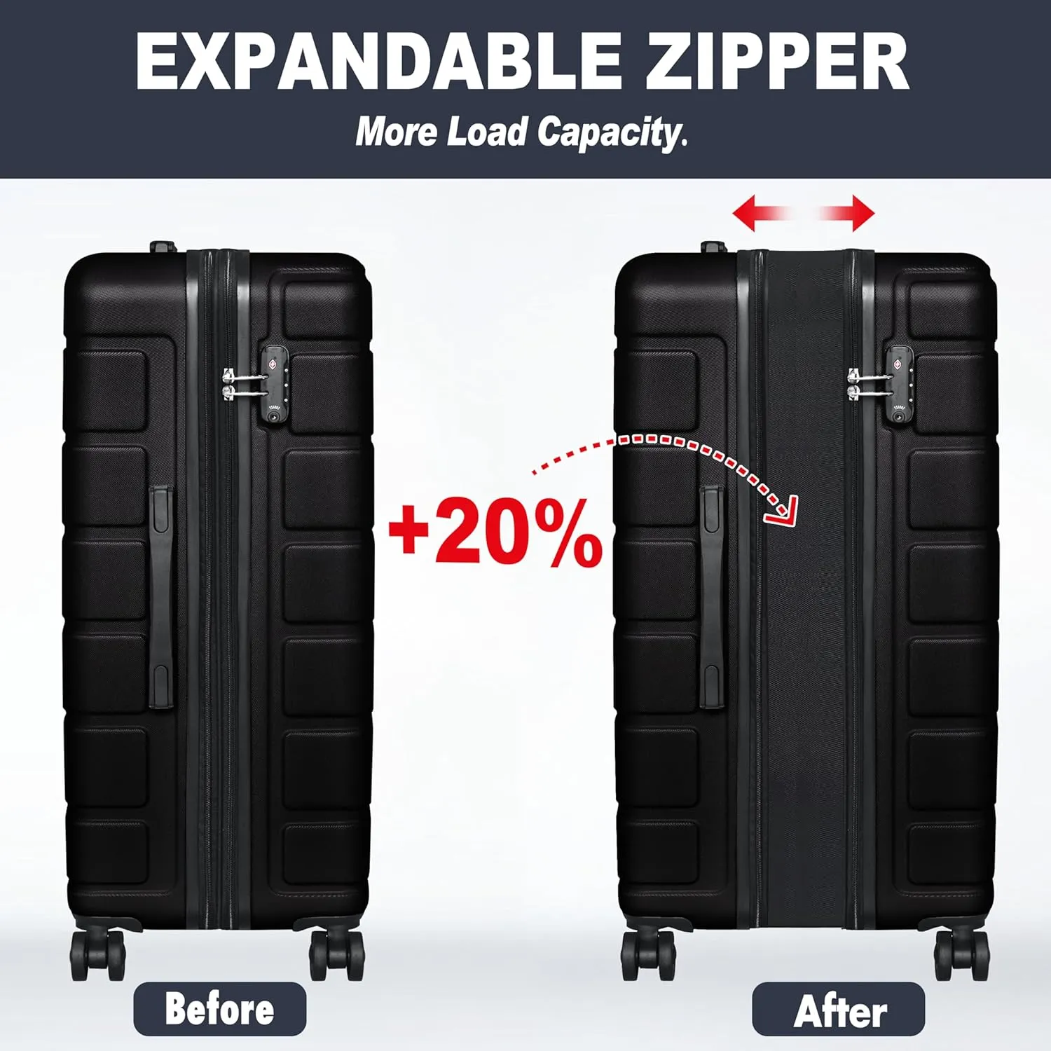Explorer Light Weight Luggage Hardside Expandable Luggage Spinner Wheels Luggage Suitcase W/TSA Lock 3-Piece Luggage Set, Include 20" Carry on Luggage Suitecase (20in/24in/28in), Black