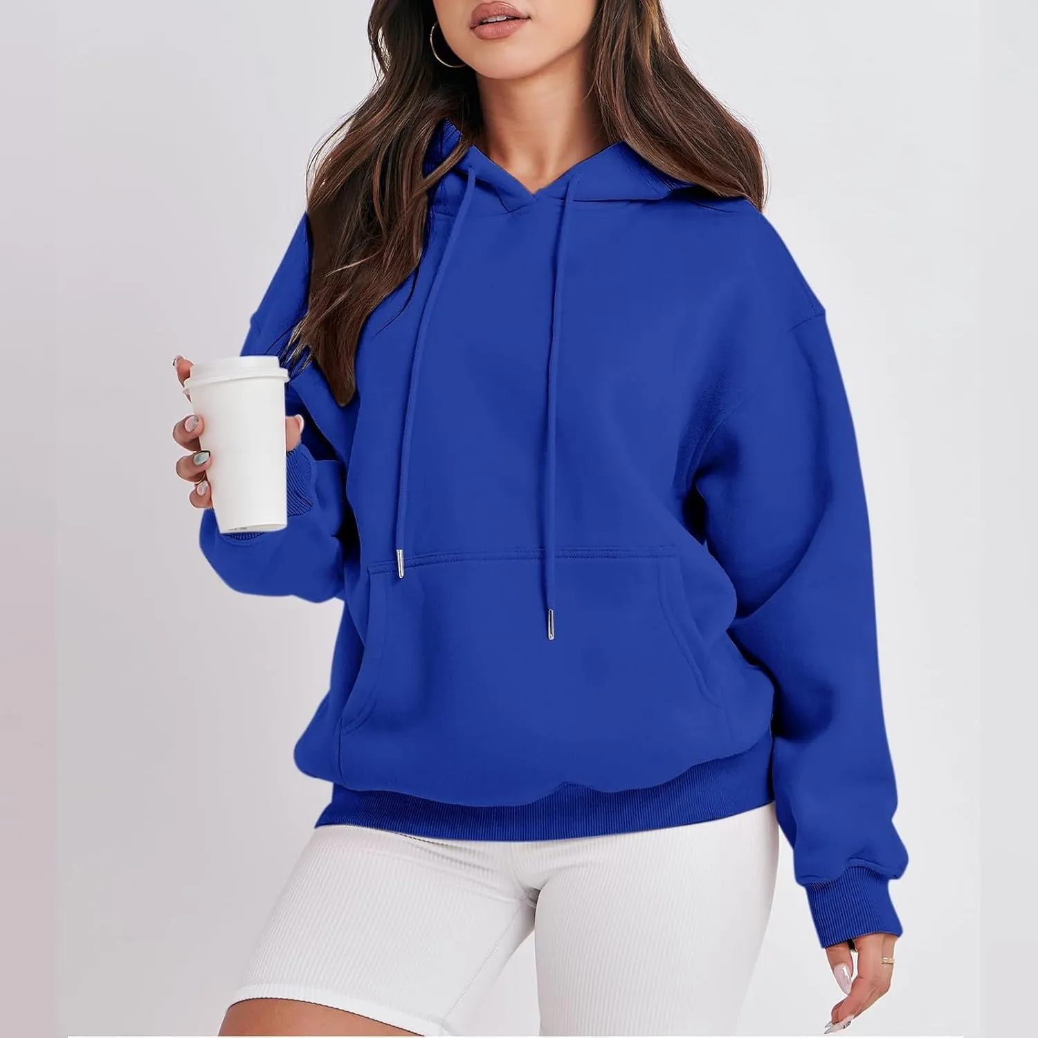 Fall Oversized Casual Sweatshirts with Pocket Ladies Women Hooded Print Round Neck Sweatshirt Long Sleeve with