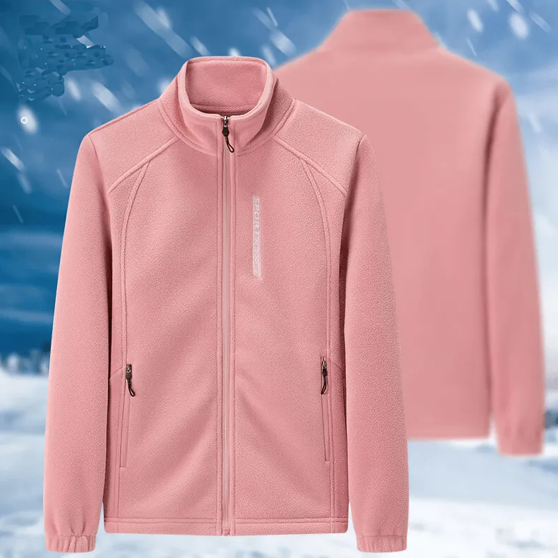 Female Stand Collar Zip-Up Loose Fleece Jacket With Pockets - SF1843