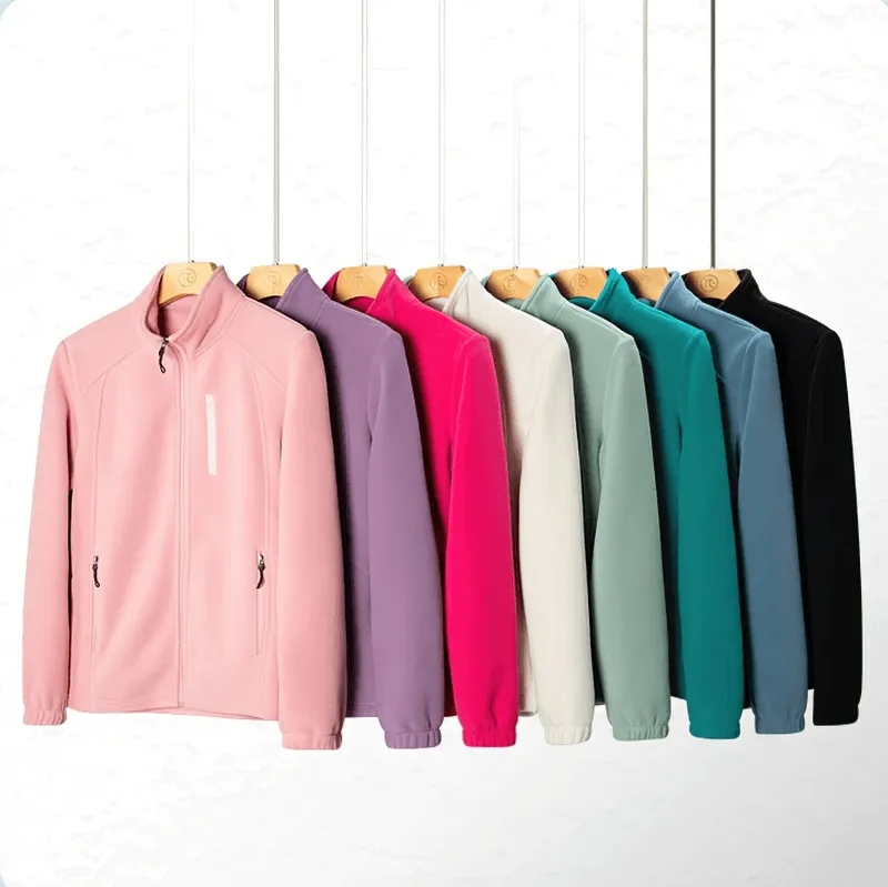 Female Stand Collar Zip-Up Loose Fleece Jacket With Pockets - SF1843