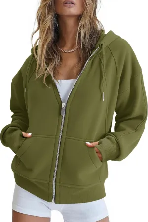 Fisoew Womens Zip Up Sweatshirts Fleece Lined Collar Crop Hoodie Casual Cotton Long Sleeve Tops with Thumb Hole