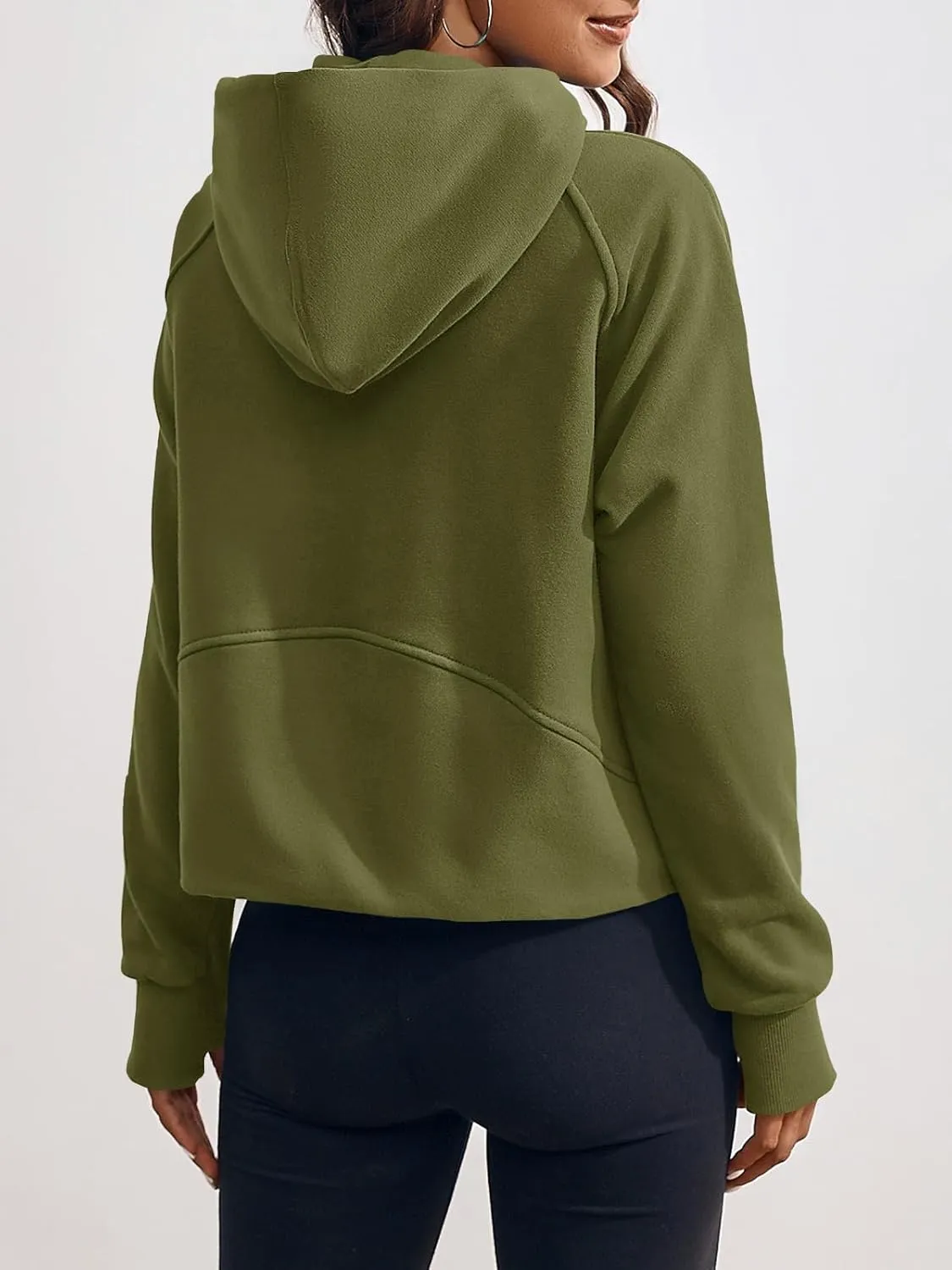 Fisoew Womens Zip Up Sweatshirts Fleece Lined Collar Crop Hoodie Casual Cotton Long Sleeve Tops with Thumb Hole