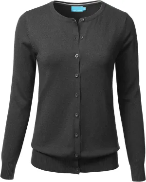 FLORIA Women's Button Down Crew Neck Long Sleeve Soft Knit Cardigan Sweater (S-3X)