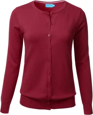 FLORIA Women's Button Down Crew Neck Long Sleeve Soft Knit Cardigan Sweater (S-3X)
