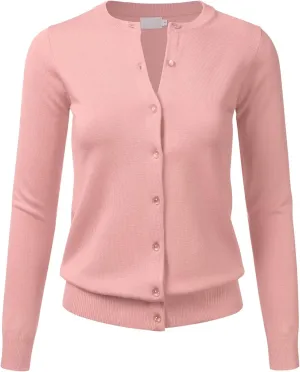 FLORIA Women's Button Down Crew Neck Long Sleeve Soft Knit Cardigan Sweater (S-3X)