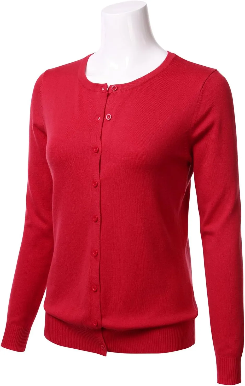 FLORIA Women's Button Down Crew Neck Long Sleeve Soft Knit Cardigan Sweater (S-3X)