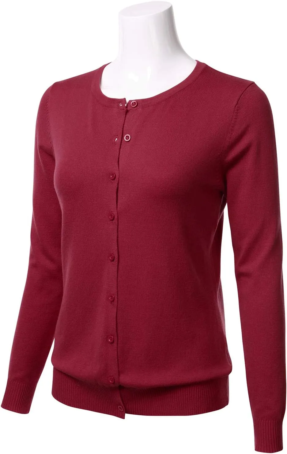 FLORIA Women's Button Down Crew Neck Long Sleeve Soft Knit Cardigan Sweater (S-3X)