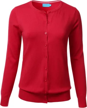 FLORIA Women's Button Down Crew Neck Long Sleeve Soft Knit Cardigan Sweater (S-3X)