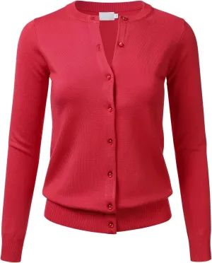FLORIA Women's Button Down Crew Neck Long Sleeve Soft Knit Cardigan Sweater (S-3X)
