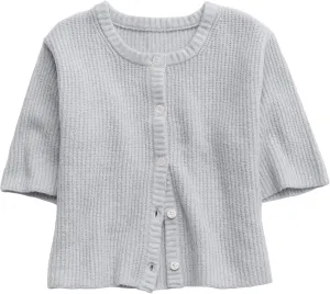 Gacaky Women's Lightweight Cardigan Sweater Short Sleeve Casual Crewneck Button Soft Knit Cardigans Sweater Tops