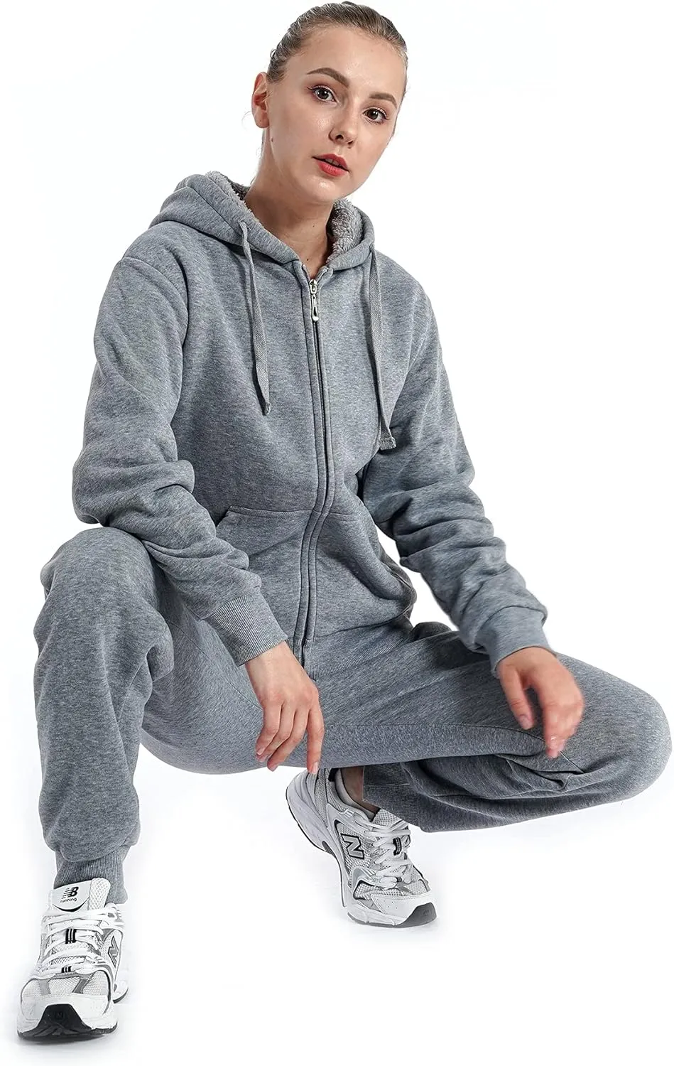 Gary Com 2 PCS Outfits Women's Fleece Sherpa Lined Sweatsuits Long Sleeve Hoodie and Sweat Pants Winter Warm Tracksuit Set