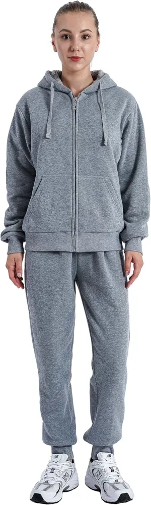 Gary Com 2 PCS Outfits Women's Fleece Sherpa Lined Sweatsuits Long Sleeve Hoodie and Sweat Pants Winter Warm Tracksuit Set