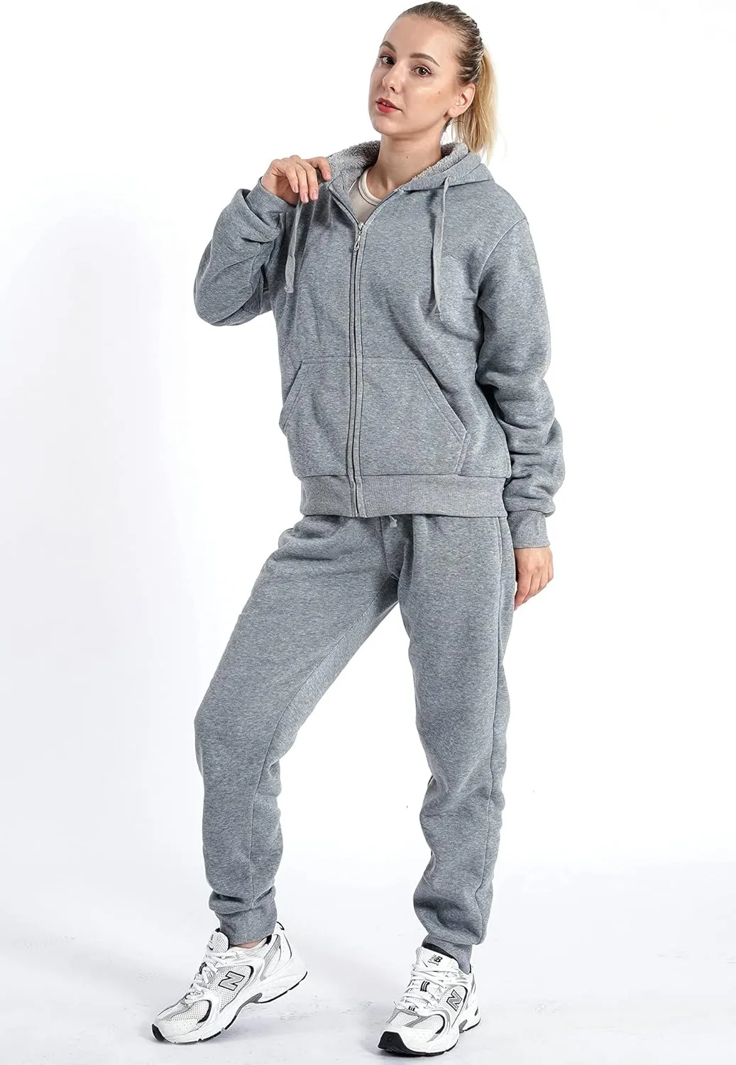 Gary Com 2 PCS Outfits Women's Fleece Sherpa Lined Sweatsuits Long Sleeve Hoodie and Sweat Pants Winter Warm Tracksuit Set