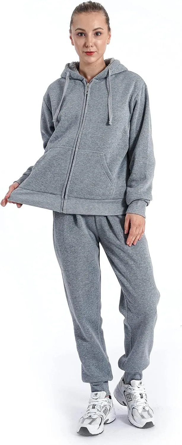 Gary Com 2 PCS Outfits Women's Fleece Sherpa Lined Sweatsuits Long Sleeve Hoodie and Sweat Pants Winter Warm Tracksuit Set