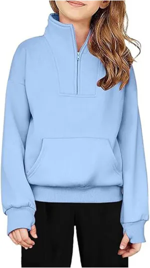 Girls Half Zip Sweatshirt Fleece Quarter Zip Pullover Sweatshirts with Thumb Hole Fall Clothes for Teen Girls