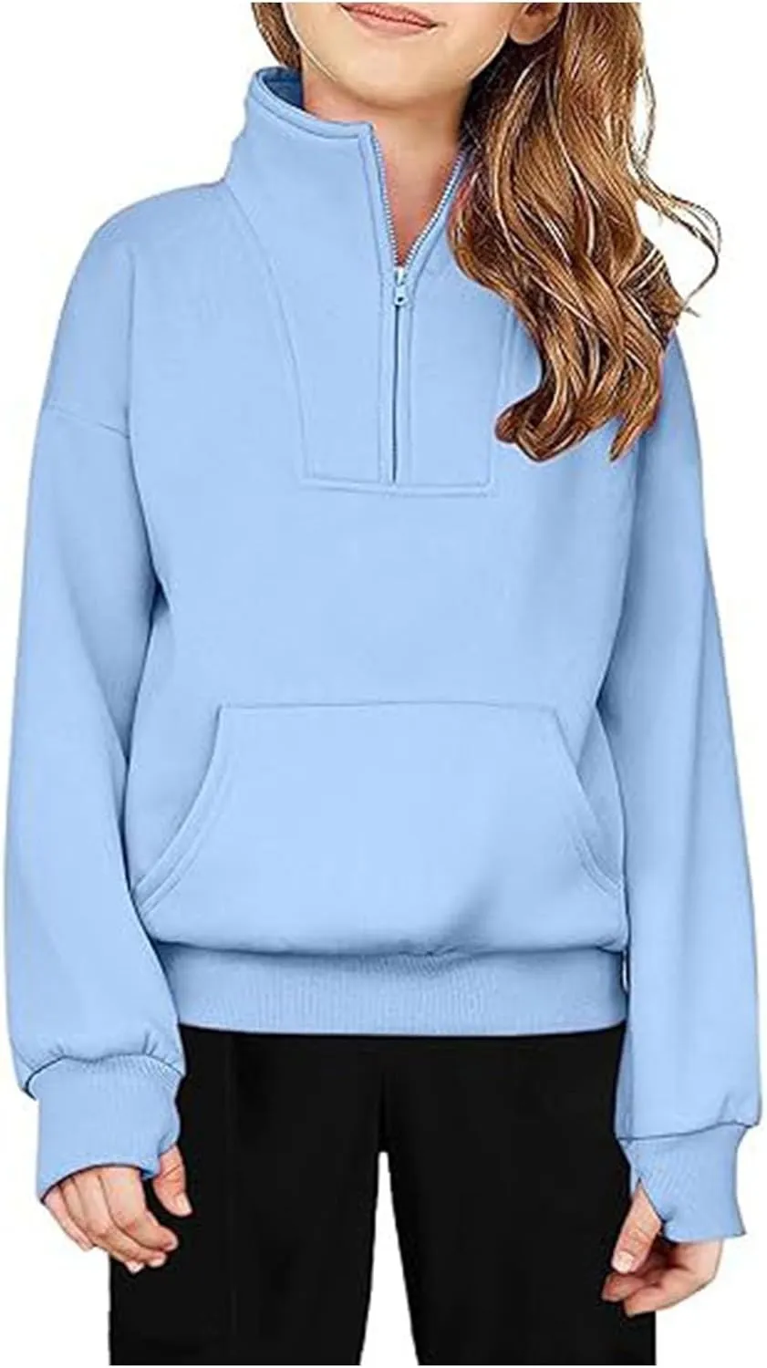 Girls Half Zip Sweatshirt Fleece Quarter Zip Pullover Sweatshirts with Thumb Hole Fall Clothes for Teen Girls