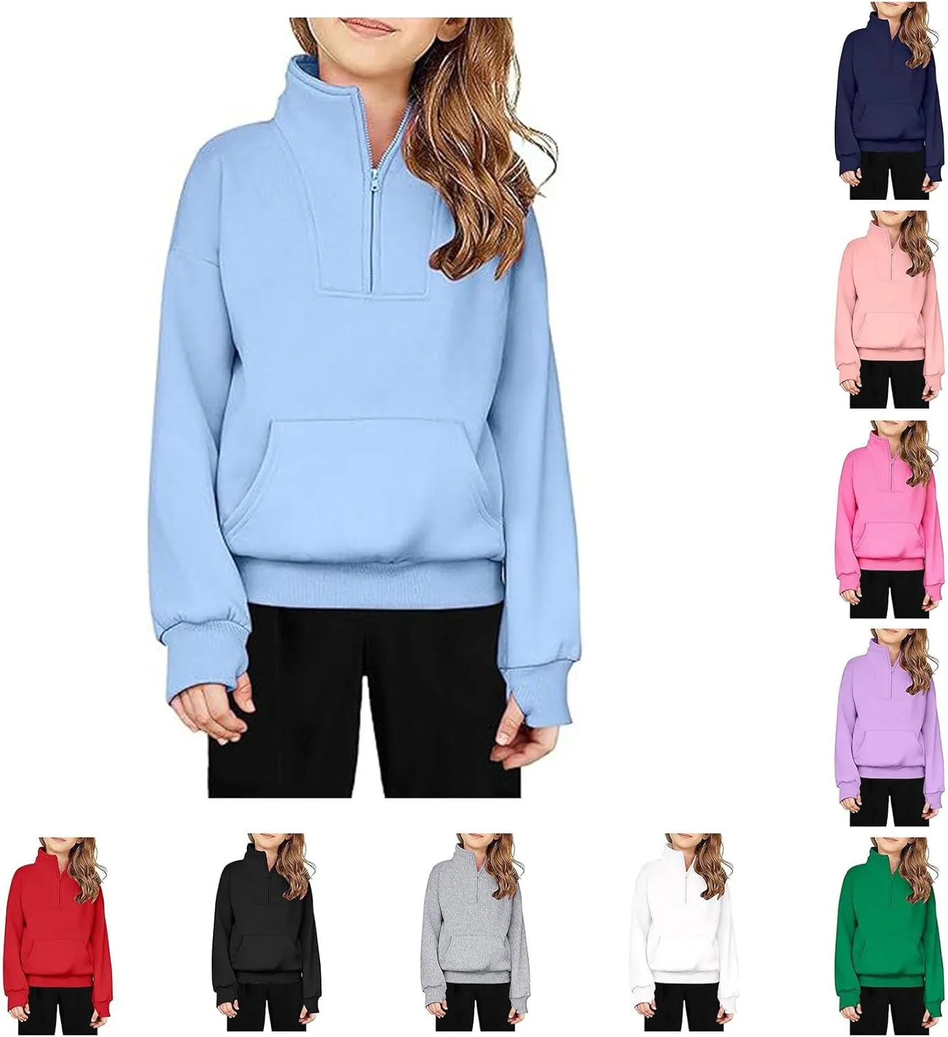 Girls Half Zip Sweatshirt Fleece Quarter Zip Pullover Sweatshirts with Thumb Hole Fall Clothes for Teen Girls