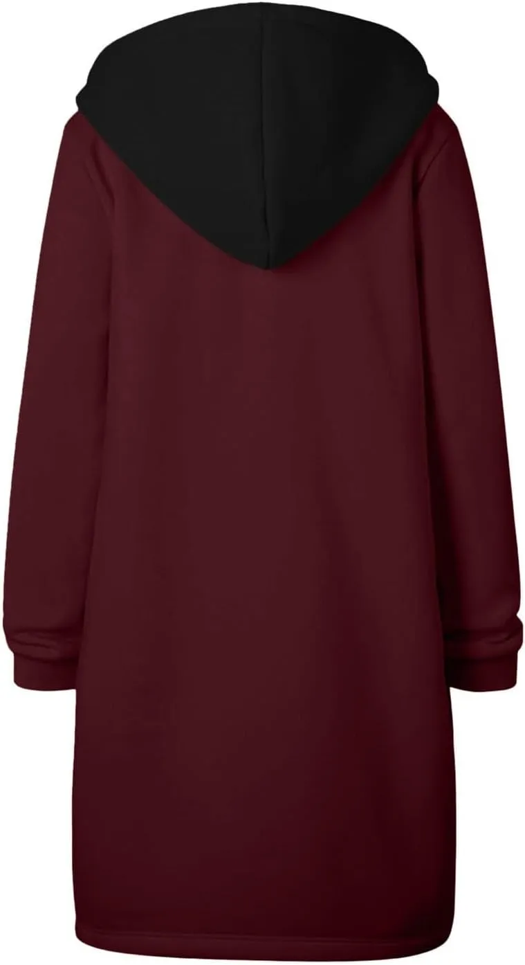 GOFULY Sweatshirt Dress Women Lightweight Zip Up Hoodies Fleece Fall Long Sleeve Drawstring Clothes Solid Jacket With Pockets