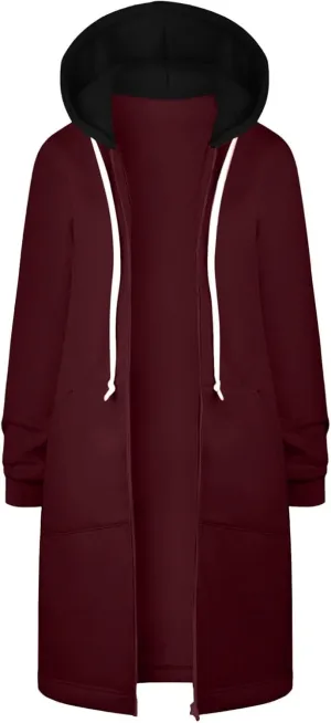 GOFULY Sweatshirt Dress Women Lightweight Zip Up Hoodies Fleece Fall Long Sleeve Drawstring Clothes Solid Jacket With Pockets