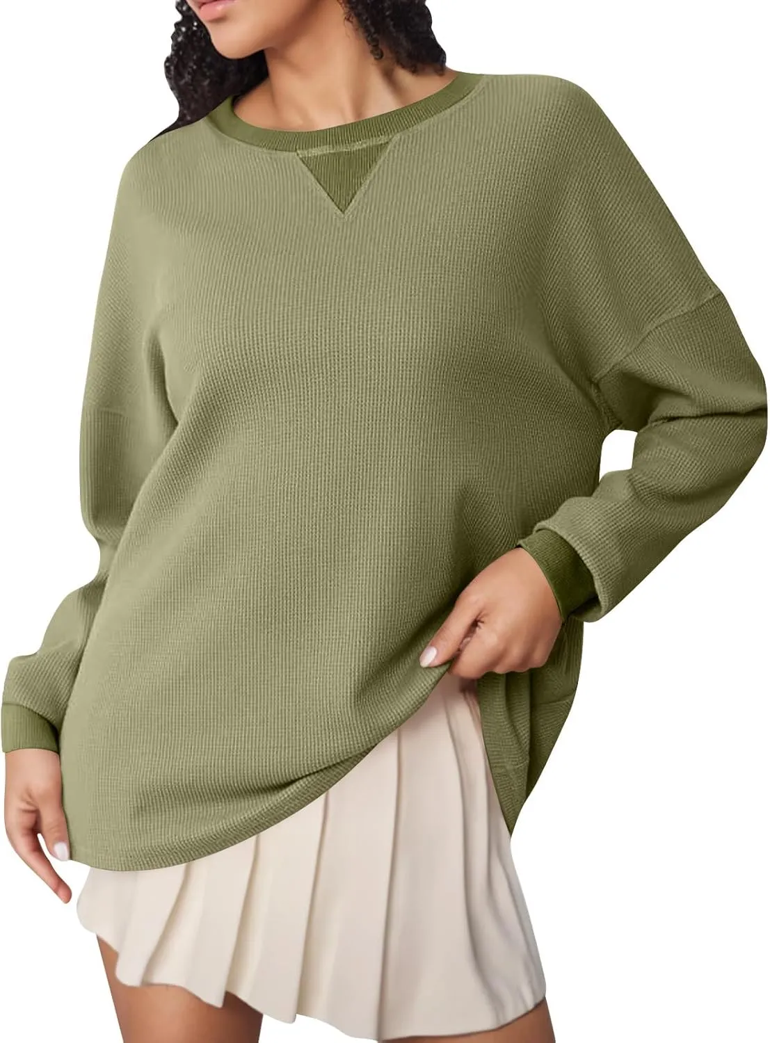 GOFULY Women'S Crewneck Sweatshirts Lightweight Waffle Knit Shirts Long Sleeve Fall Pullover Ribbed Color Block Sweatshirt