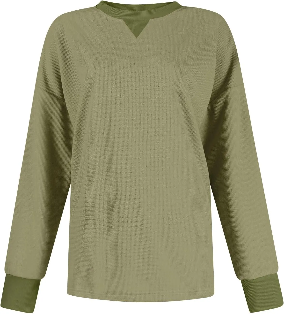 GOFULY Women'S Crewneck Sweatshirts Lightweight Waffle Knit Shirts Long Sleeve Fall Pullover Ribbed Color Block Sweatshirt