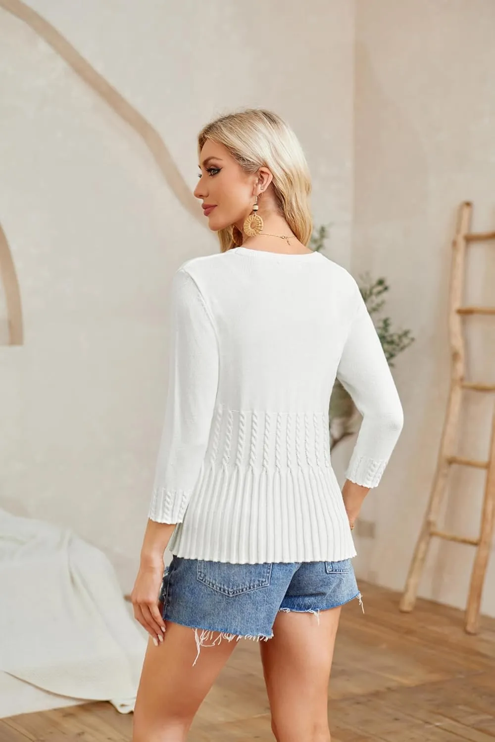 GRACE KARIN Cardigan Sweater for Women 2024 3/4 Sleeve Botton Down V Neck Open Front Classic Cardigans Soft Knit