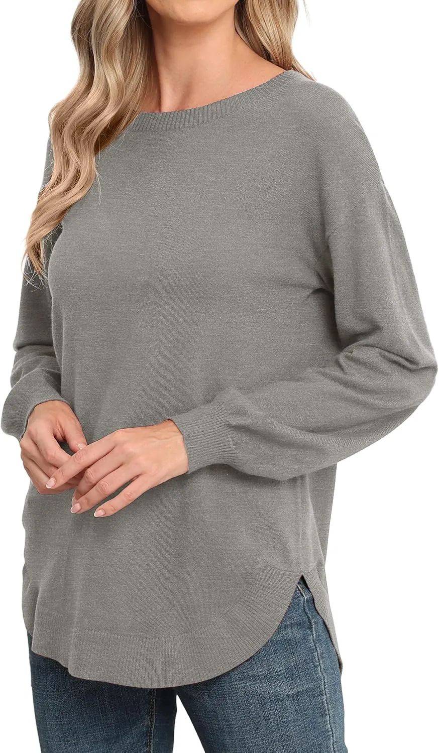GRECERELLE Womens Long Sleeve Lightweight Crewneck Sweater Tops Casual Soft Knit Pullover Jumper