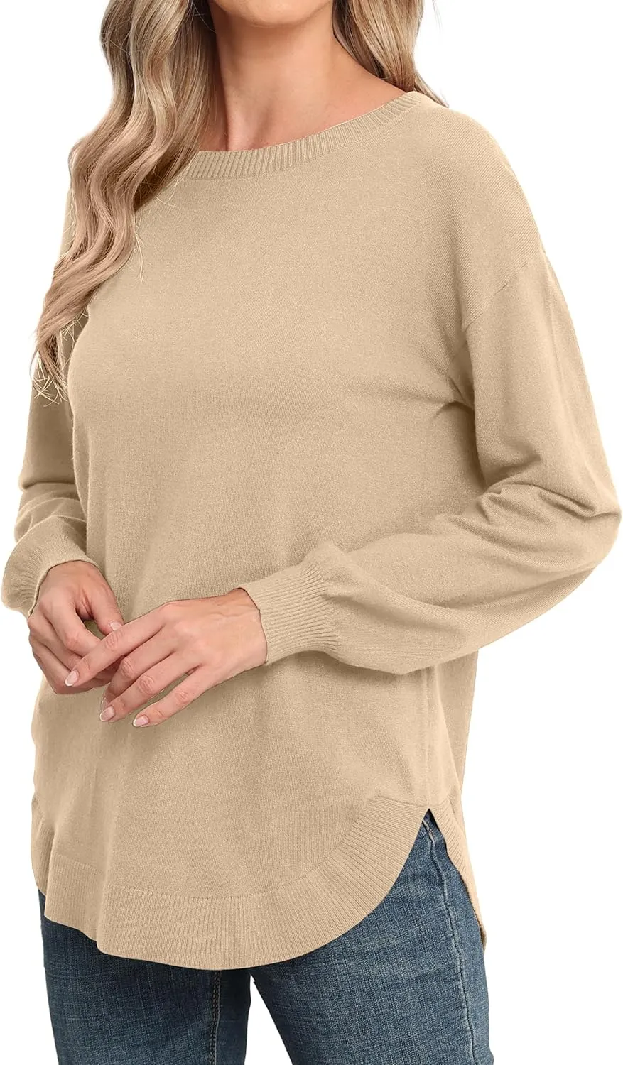GRECERELLE Womens Long Sleeve Lightweight Crewneck Sweater Tops Casual Soft Knit Pullover Jumper