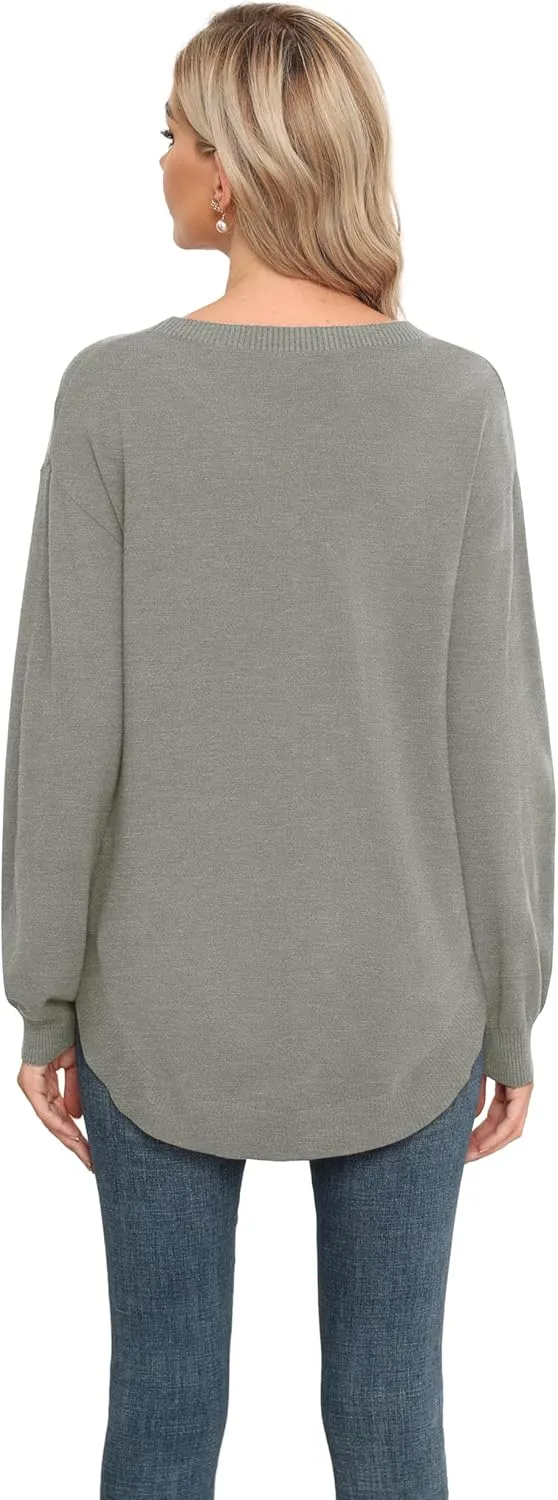 GRECERELLE Womens Long Sleeve Lightweight Crewneck Sweater Tops Casual Soft Knit Pullover Jumper