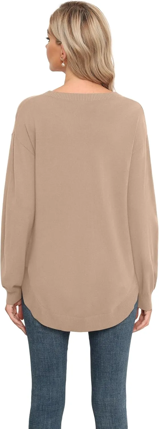 GRECERELLE Womens Long Sleeve Lightweight Crewneck Sweater Tops Casual Soft Knit Pullover Jumper