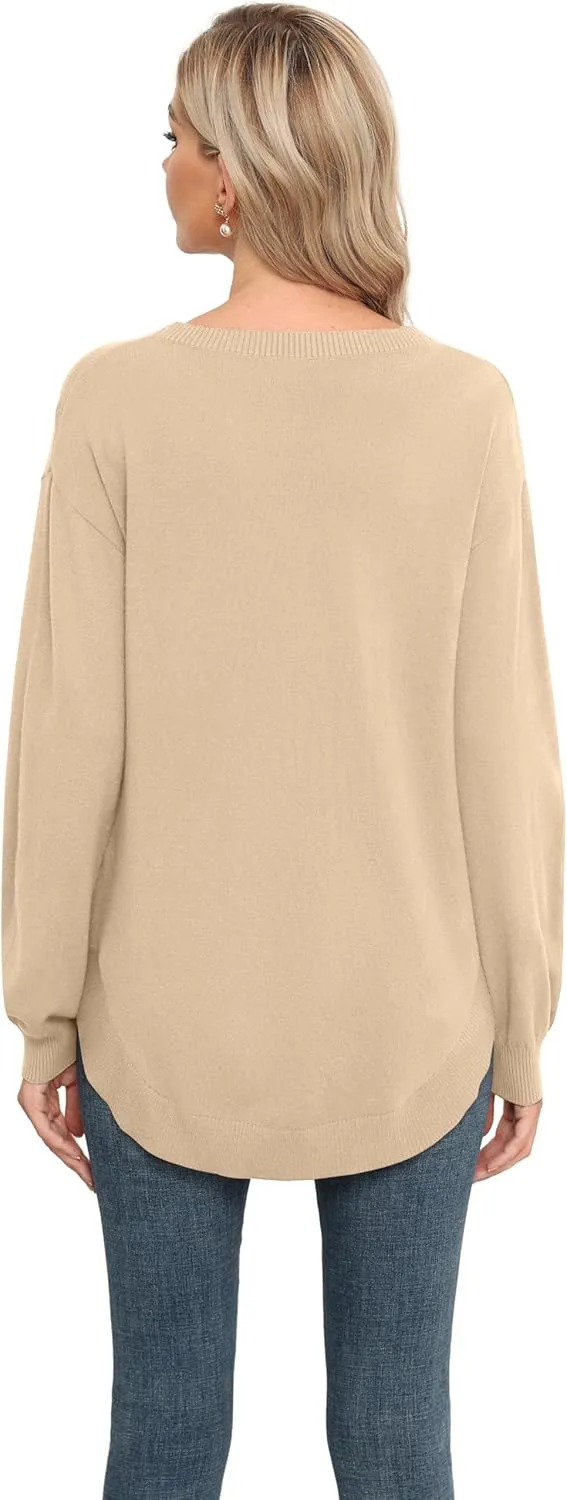 GRECERELLE Womens Long Sleeve Lightweight Crewneck Sweater Tops Casual Soft Knit Pullover Jumper