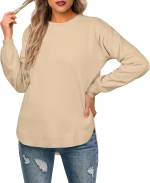 GRECERELLE Womens Long Sleeve Lightweight Crewneck Sweater Tops Casual Soft Knit Pullover Jumper