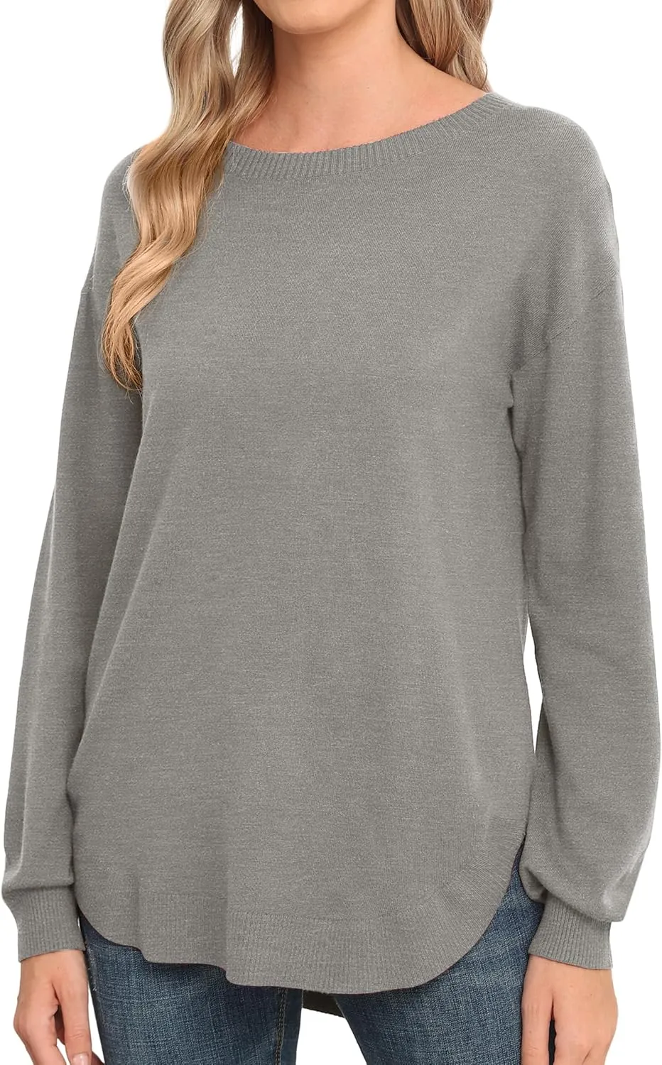 GRECERELLE Womens Long Sleeve Lightweight Crewneck Sweater Tops Casual Soft Knit Pullover Jumper