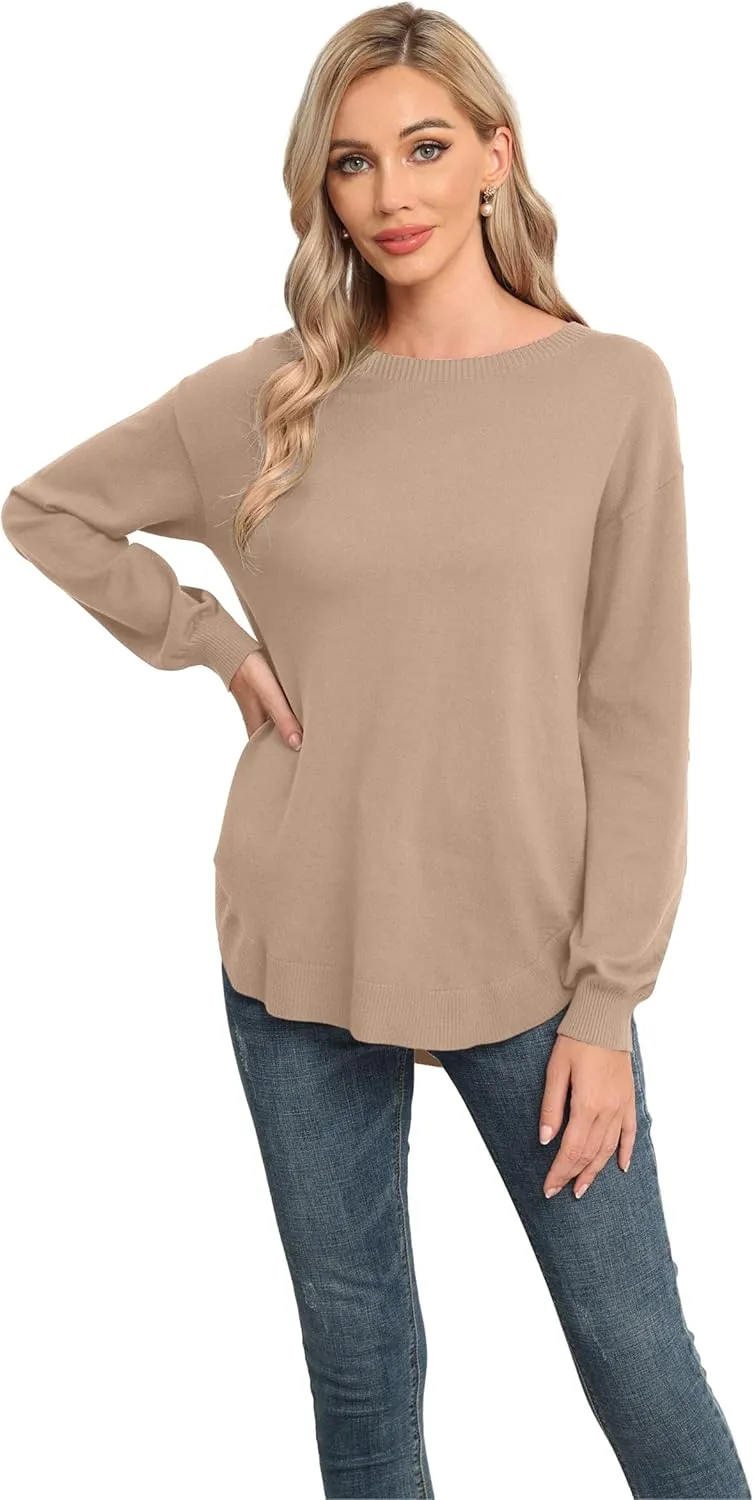 GRECERELLE Womens Long Sleeve Lightweight Crewneck Sweater Tops Casual Soft Knit Pullover Jumper