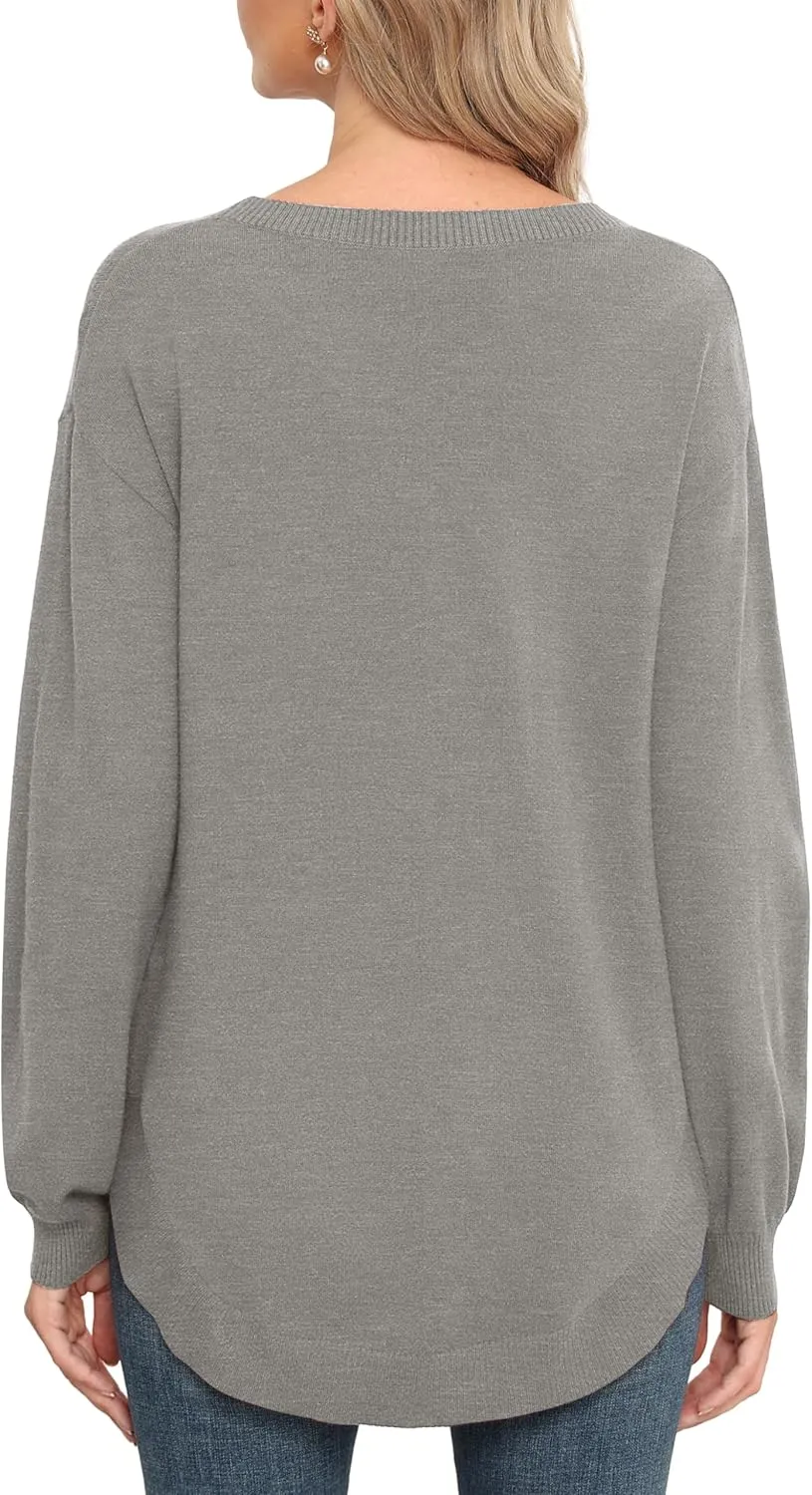 GRECERELLE Womens Long Sleeve Lightweight Crewneck Sweater Tops Casual Soft Knit Pullover Jumper