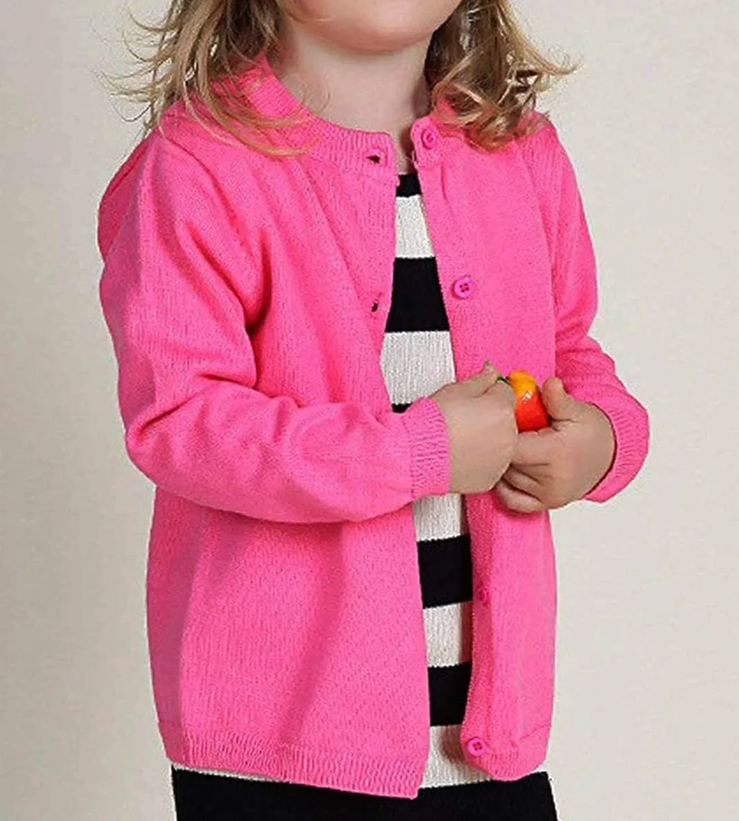 GSVIBK Baby Girls Cotton Cardigan Long Sleeve Kid Button Sweater Girl Crew Neck Cardigans Uniform Sweater