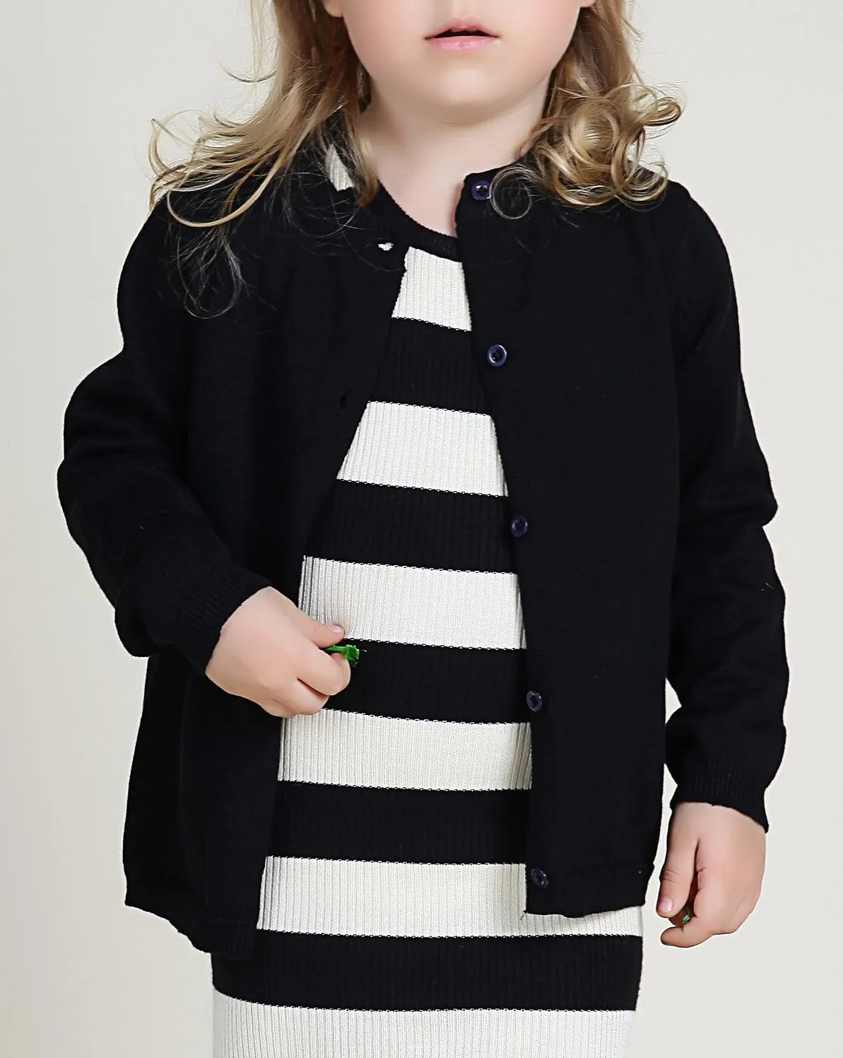 GSVIBK Baby Girls Cotton Cardigan Long Sleeve Kid Button Sweater Girl Crew Neck Cardigans Uniform Sweater