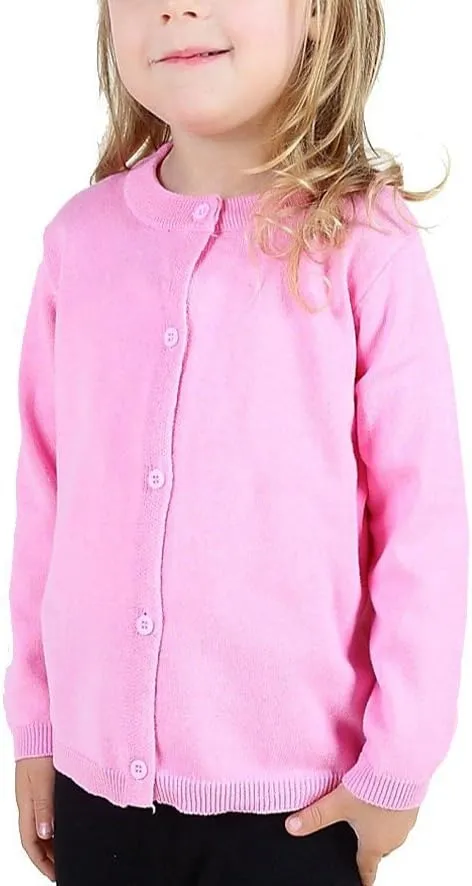 GSVIBK Baby Girls Cotton Cardigan Long Sleeve Kid Button Sweater Girl Crew Neck Cardigans Uniform Sweater