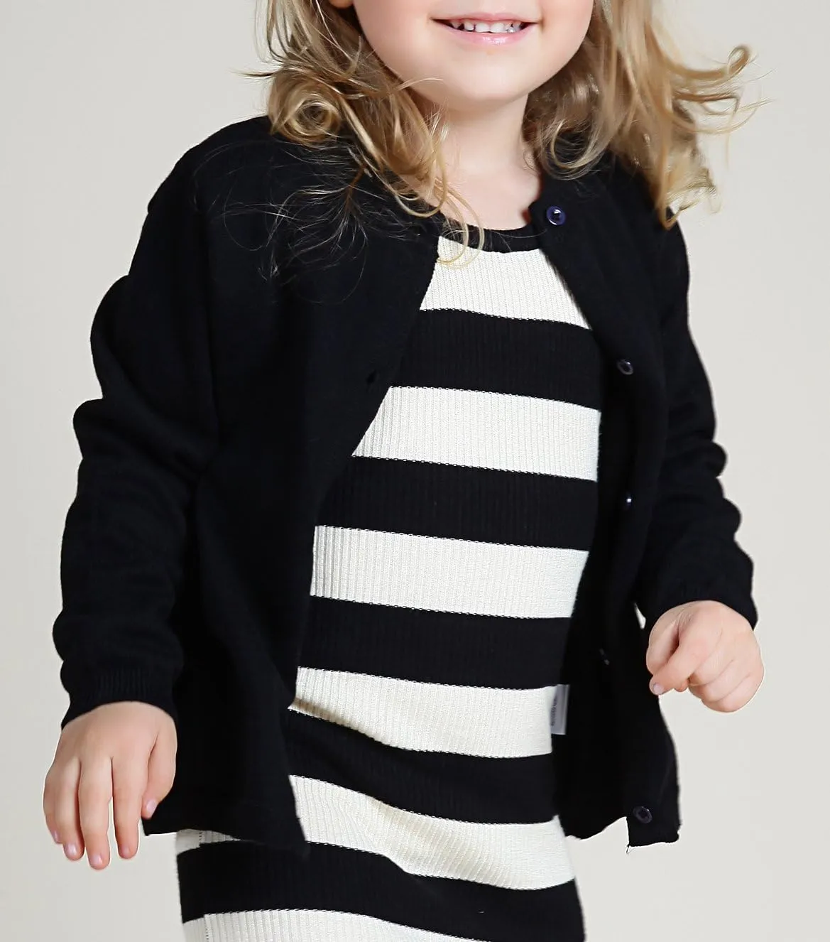 GSVIBK Baby Girls Cotton Cardigan Long Sleeve Kid Button Sweater Girl Crew Neck Cardigans Uniform Sweater