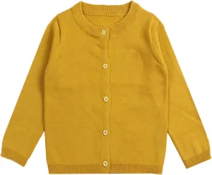 GSVIBK Baby Girls Cotton Cardigan Long Sleeve Kid Button Sweater Girl Crew Neck Cardigans Uniform Sweater