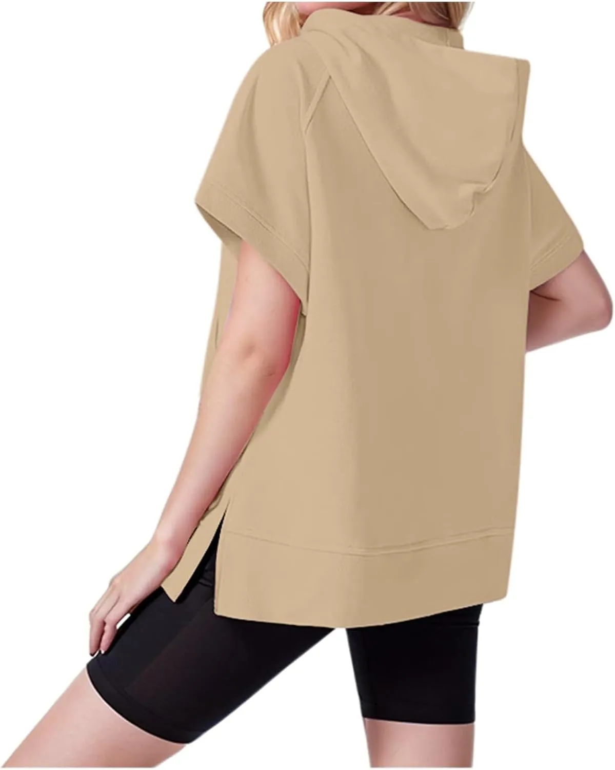 Half Zip Sweatshirt Women Oversized Short Sleeve Hoodies Casual Pullover Tops Loose Fit Summer Shirts with Pockets