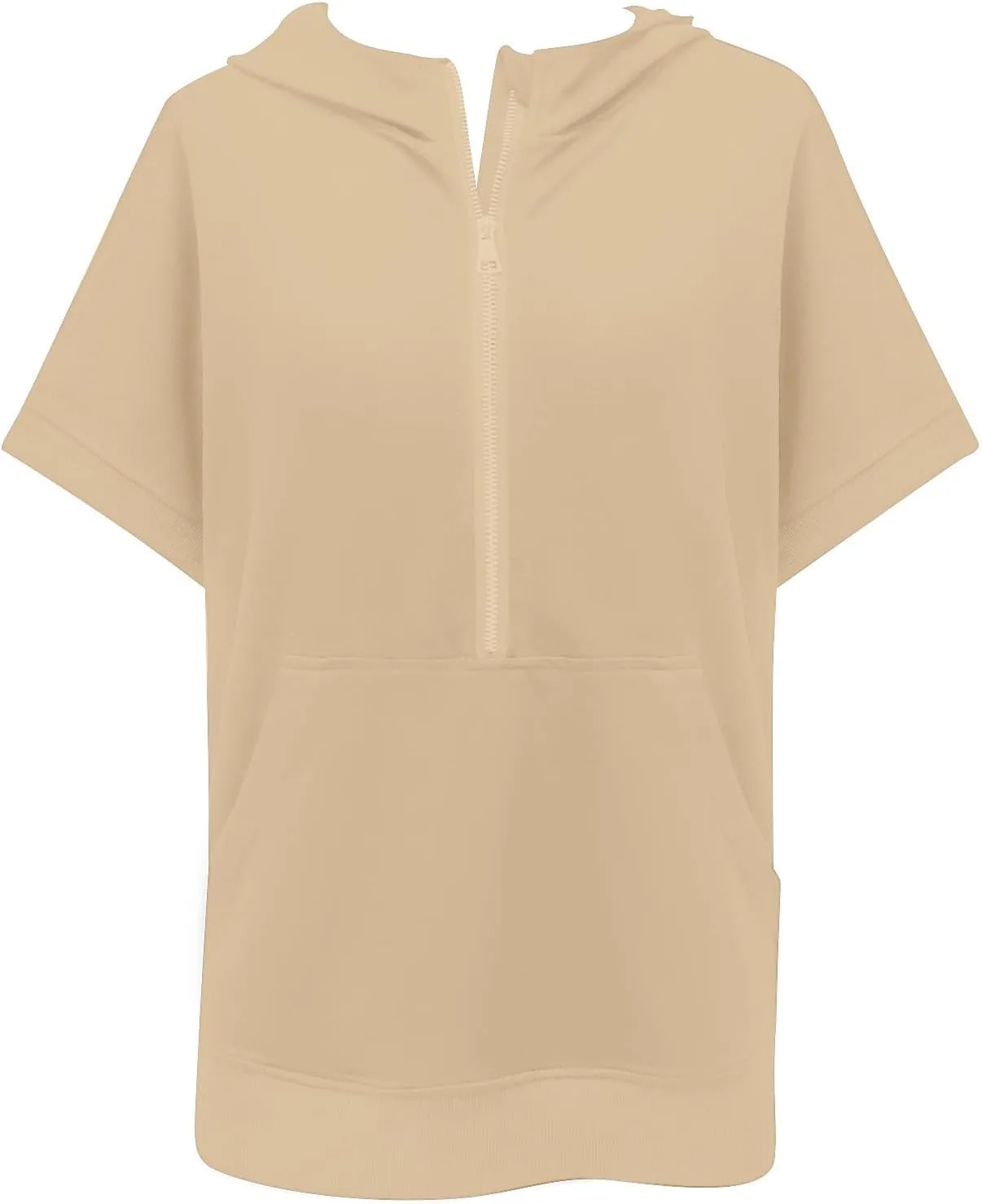 Half Zip Sweatshirt Women Oversized Short Sleeve Hoodies Casual Pullover Tops Loose Fit Summer Shirts with Pockets