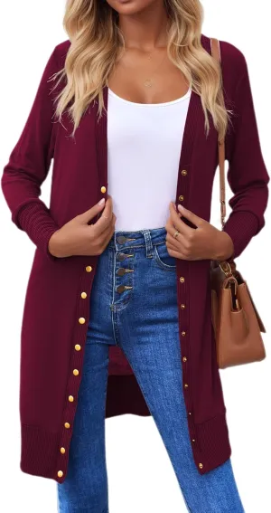 Halife Womens Long Sleeve Cardigans Lightweight Ribbed Neckline Soft Knit Cardigan Sweater with Buttons