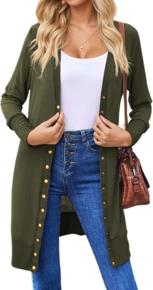 Halife Womens Long Sleeve Cardigans Lightweight Ribbed Neckline Soft Knit Cardigan Sweater with Buttons