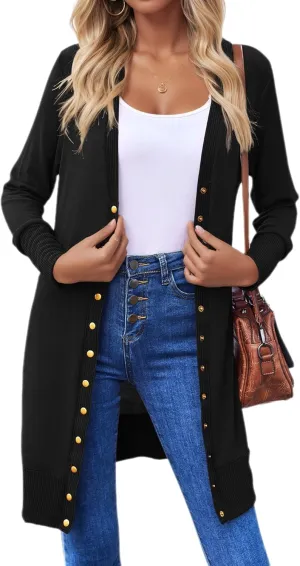 Halife Womens Long Sleeve Cardigans Lightweight Ribbed Neckline Soft Knit Cardigan Sweater with Buttons